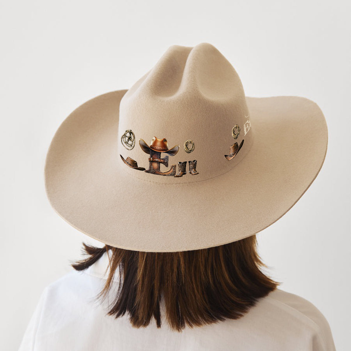 Western Style Initial Letter - Personalized Cowgirl Wide Brim Cowboy Hat