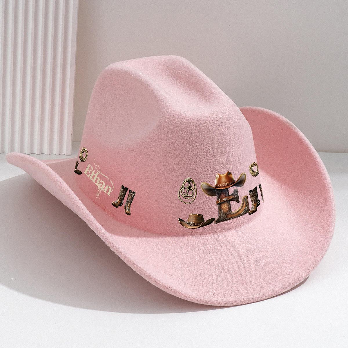 Western Style Initial Letter - Personalized Cowgirl Wide Brim Cowboy Hat