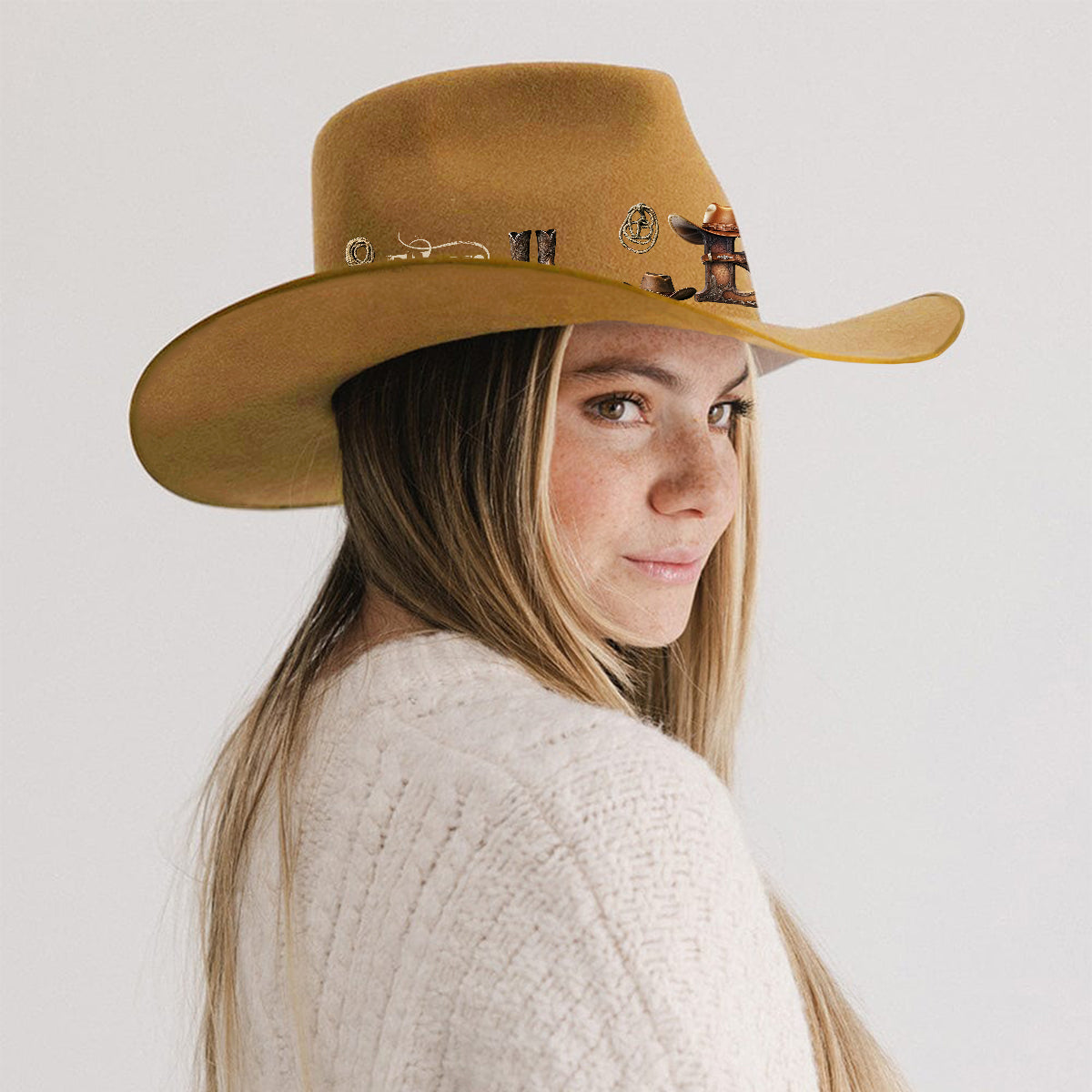 Western Style Initial Letter - Personalized Cowgirl Wide Brim Cowboy Hat