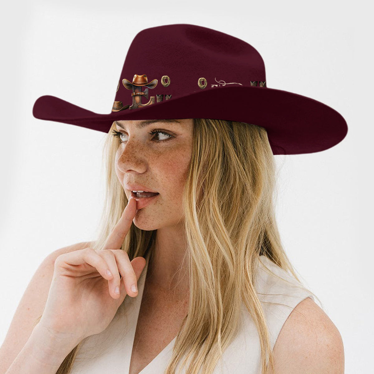 Western Style Initial Letter - Personalized Cowgirl Wide Brim Cowboy Hat