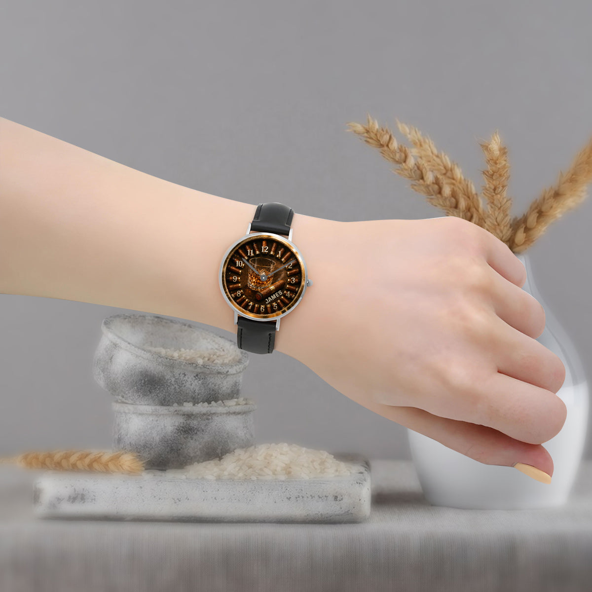 Whiskey and Cigar, Gift for Men - Personalized Whisky Hand Watch