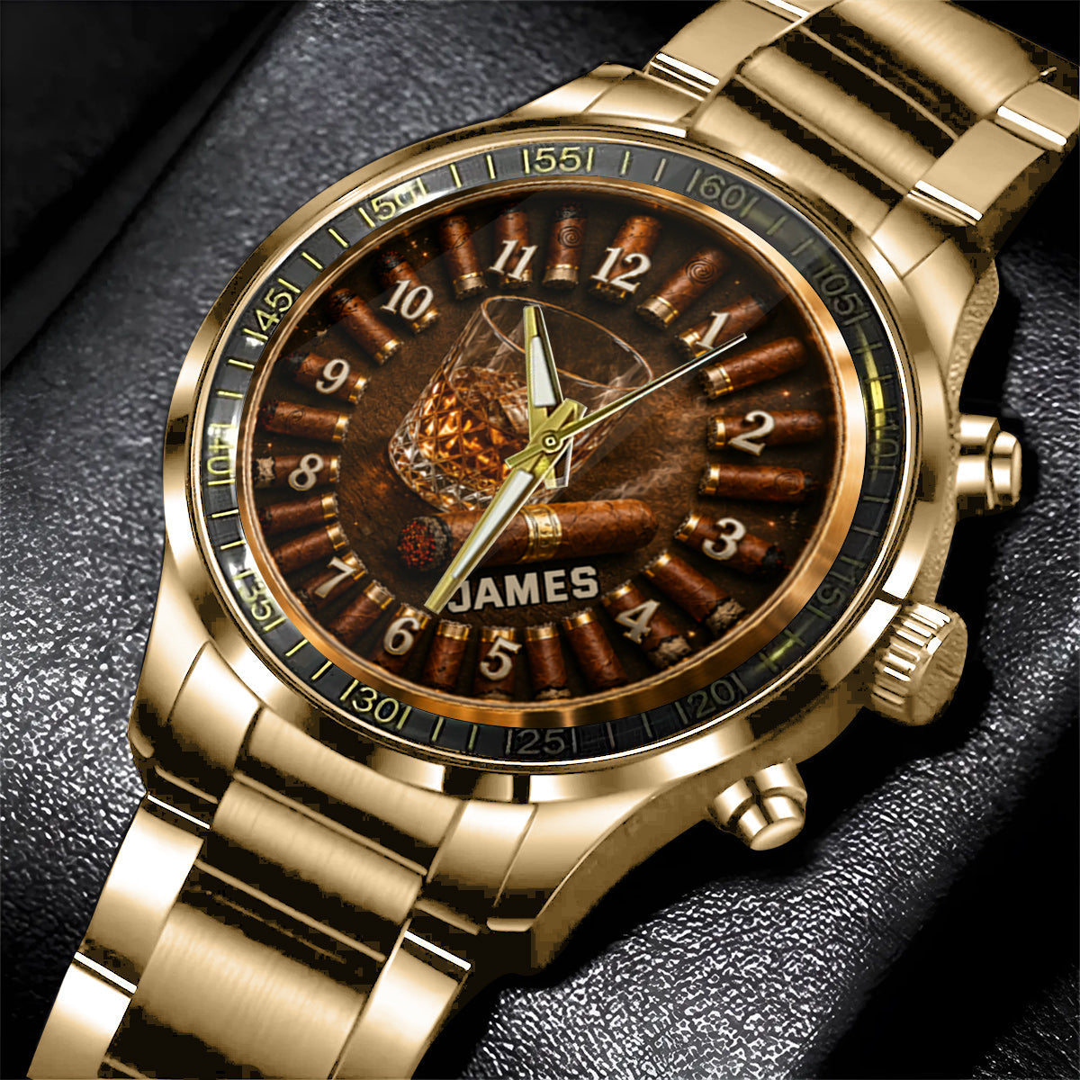 Whiskey and Cigar, Gift for Men - Personalized Whisky Hand Watch