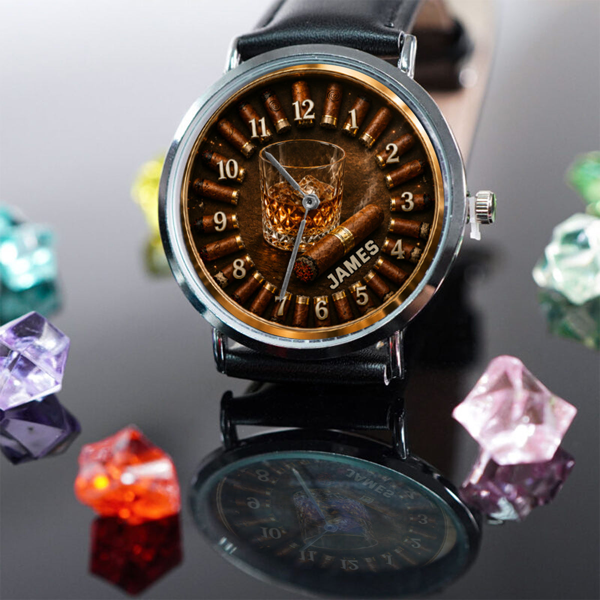 Whiskey and Cigar, Gift for Men - Personalized Whisky Hand Watch