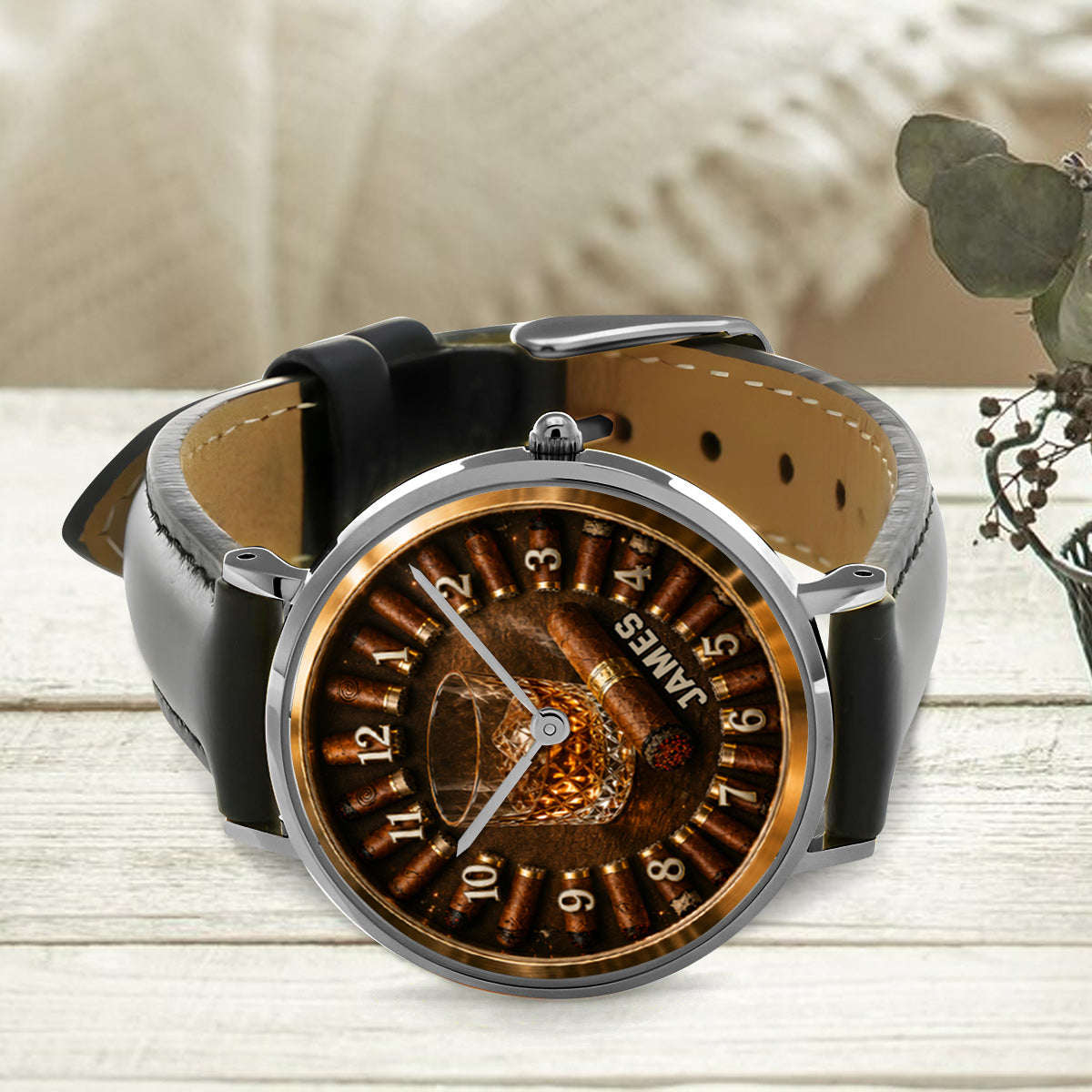 Whiskey and Cigar, Gift for Men - Personalized Whisky Hand Watch