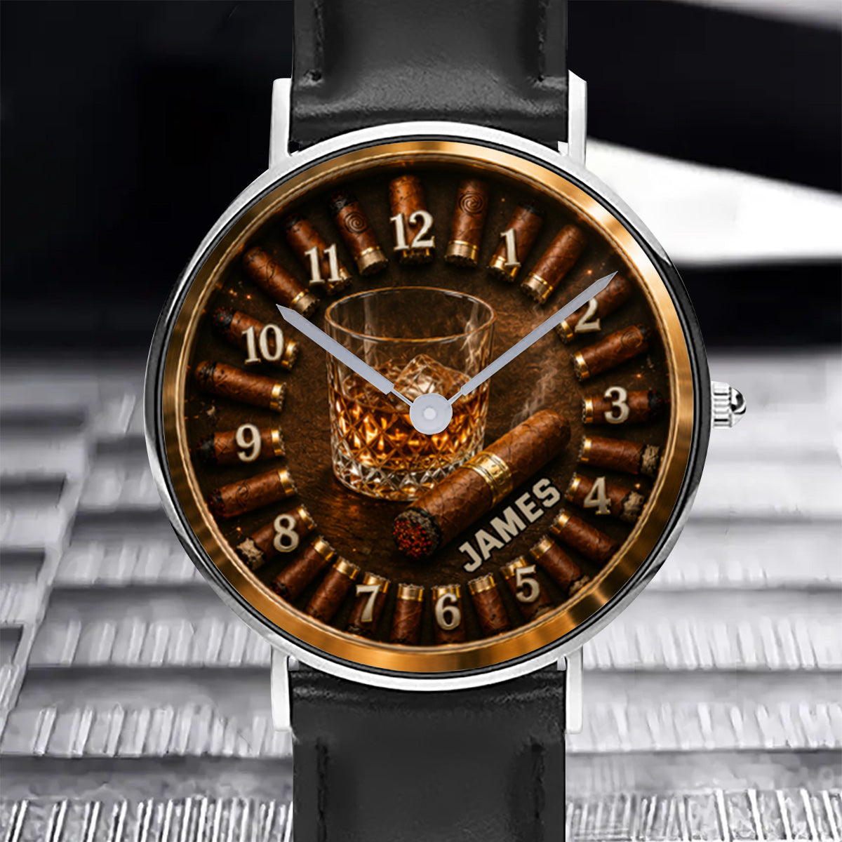 Whiskey and Cigar, Gift for Men - Personalized Whisky Hand Watch