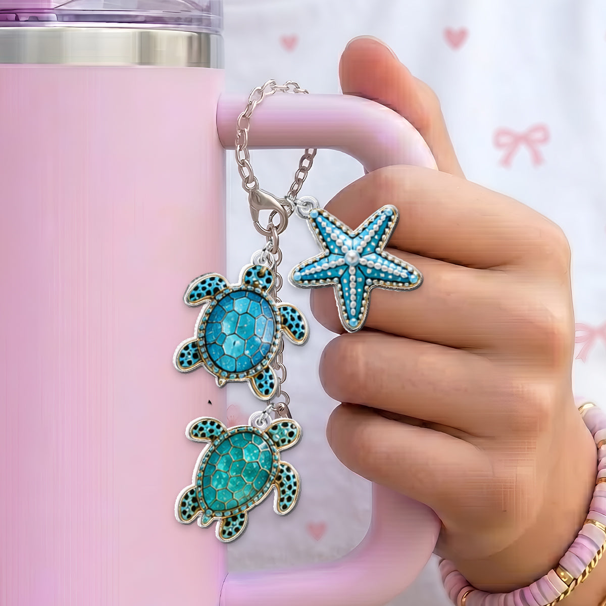 Love Turtle - Personalized Turtle Handle Tumbler With Charms