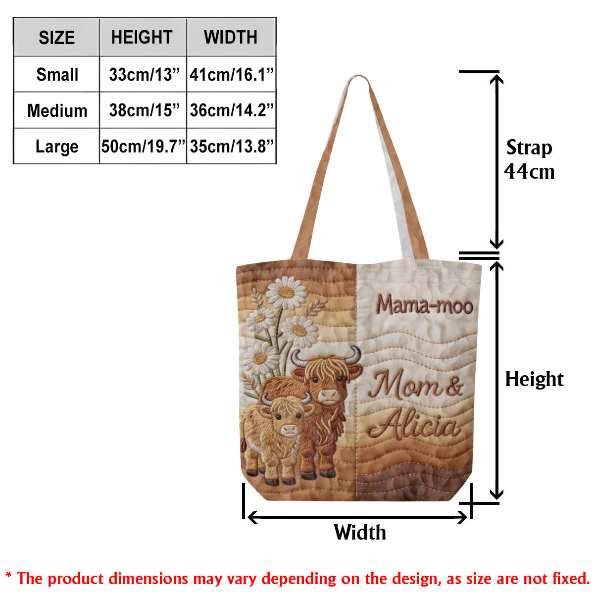 Mama-moo - Personalized Highland Cow Quilted Tote Bag