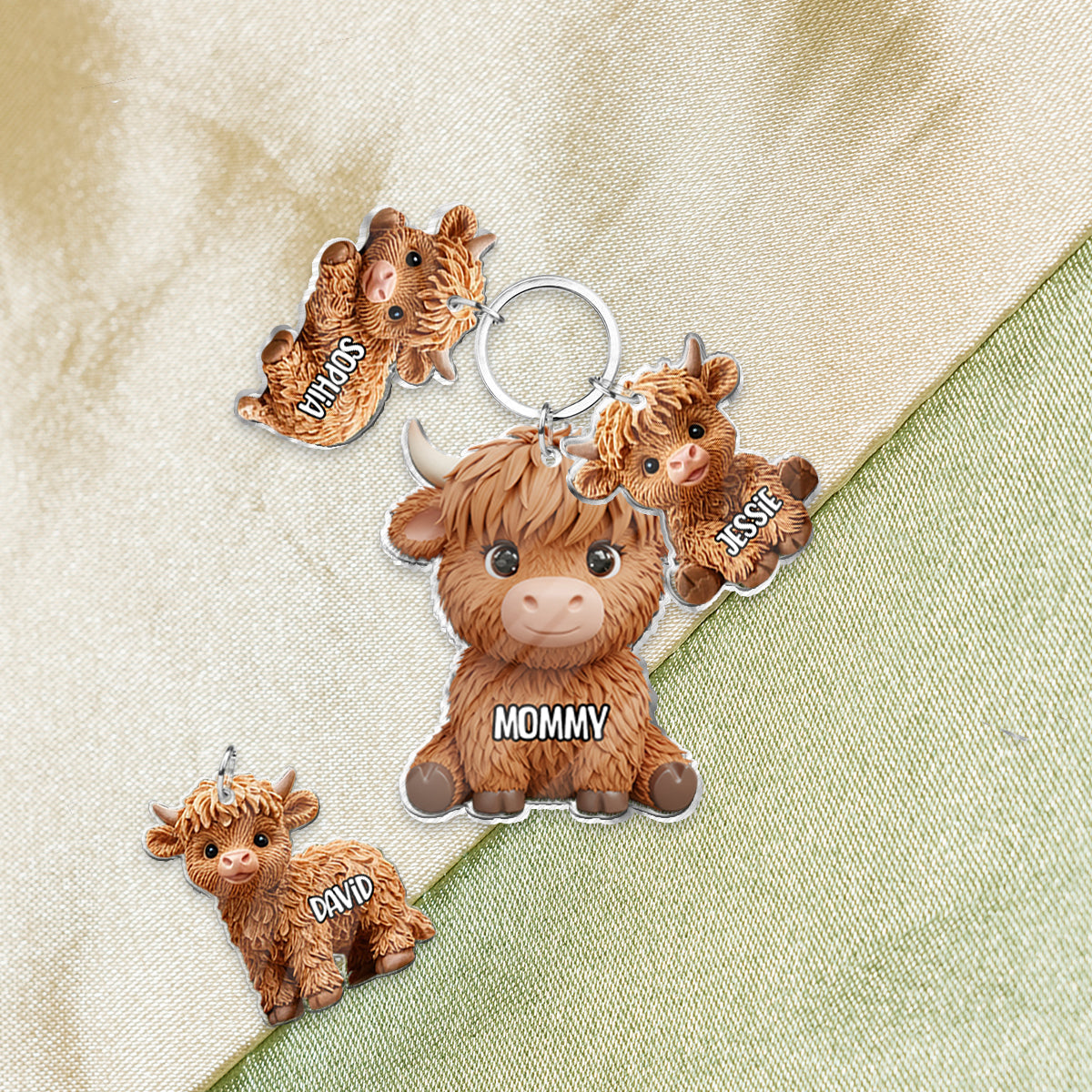 Highland Cow Mom - Personalized Mother Keychain with Charms