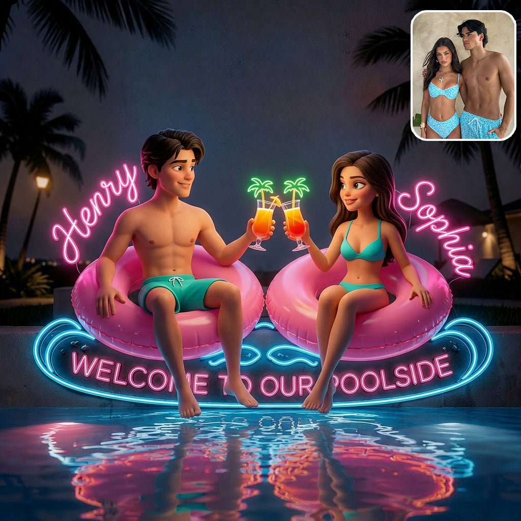 Welcome To Our Poolside - Personalized Couple Neon LED Light Sign