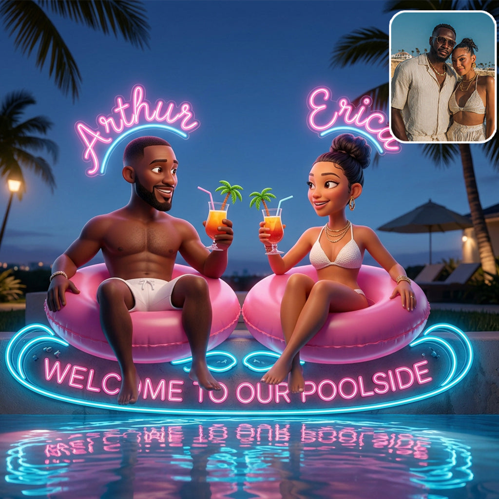 Welcome To Our Poolside - Personalized Couple Neon LED Light Sign