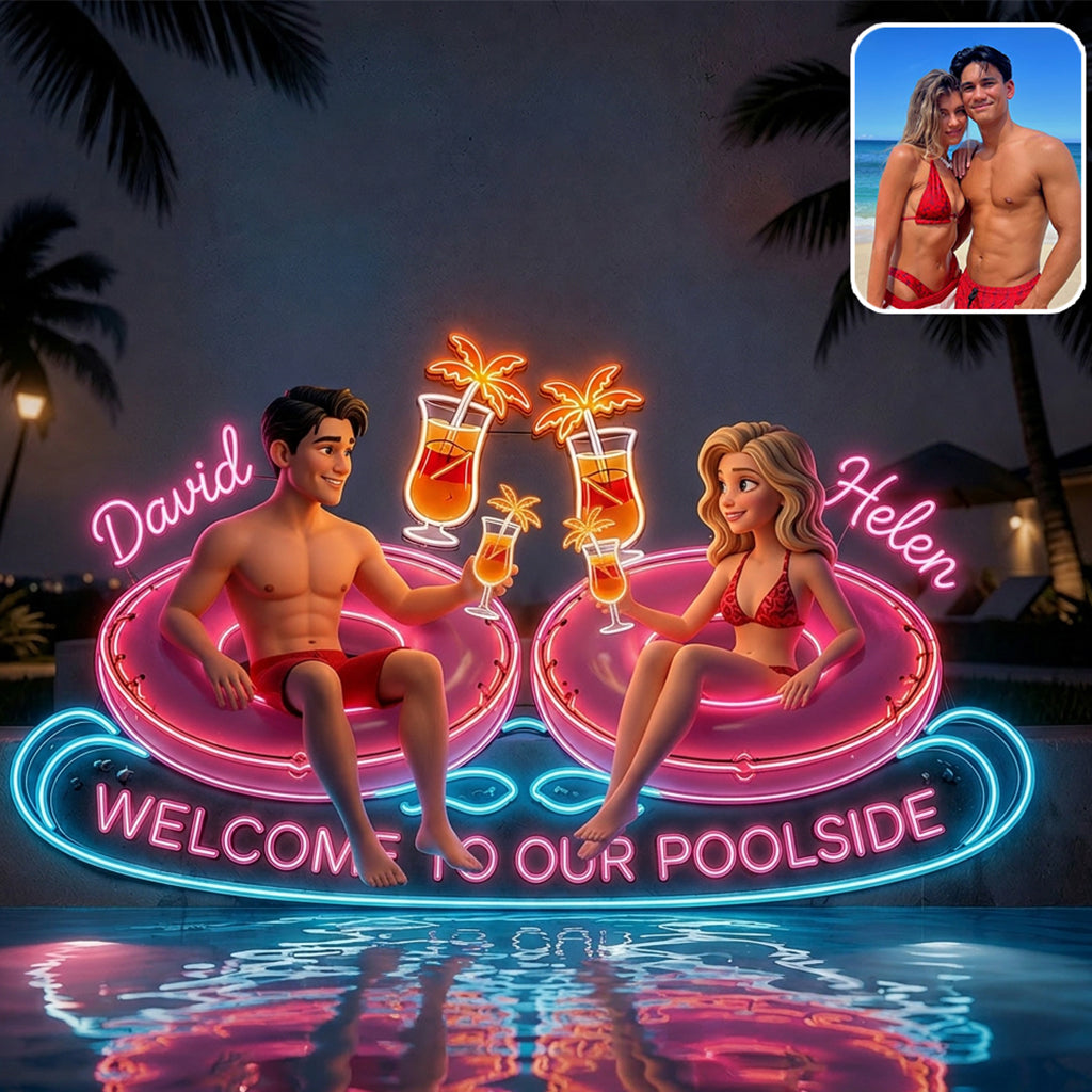 Welcome To Our Poolside - Personalized Couple Neon LED Light Sign