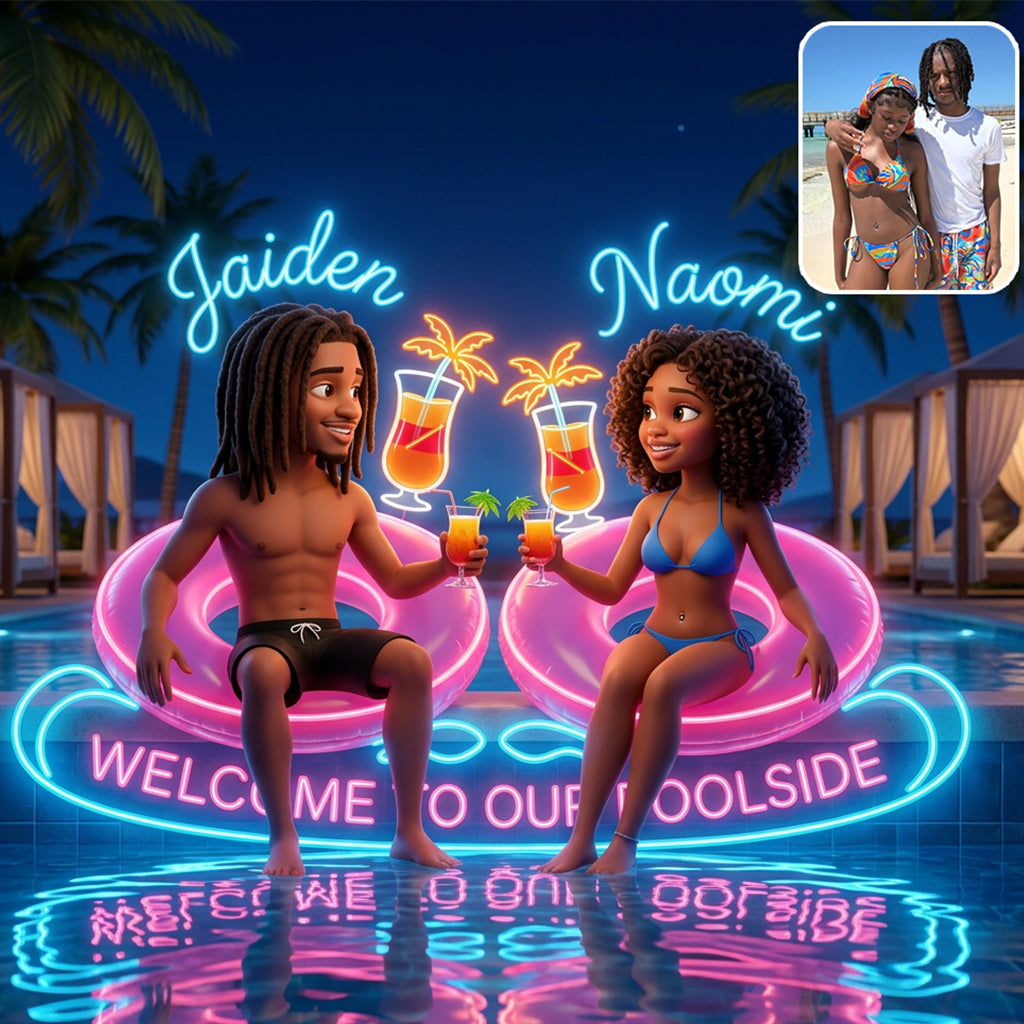 Welcome To Our Poolside - Personalized Couple Neon LED Light Sign