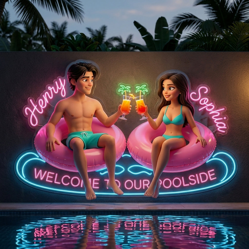 Welcome To Our Poolside - Personalized Couple Neon LED Light Sign