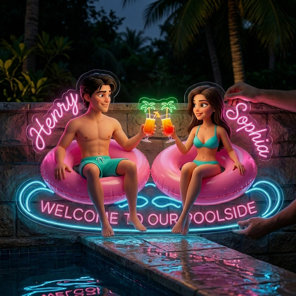 Welcome To Our Poolside - Personalized Couple Neon LED Light Sign