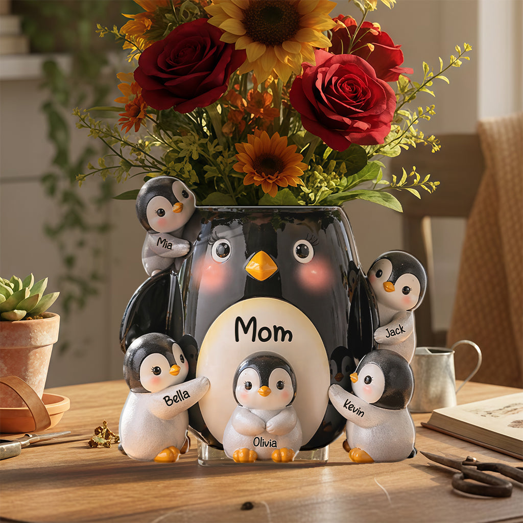 Mother Gift Idea, Penguin Lover - Personalized Penguin Lover Acrylic Pot