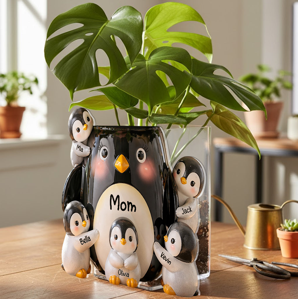 Mother Gift Idea, Penguin Lover - Personalized Penguin Lover Acrylic Pot