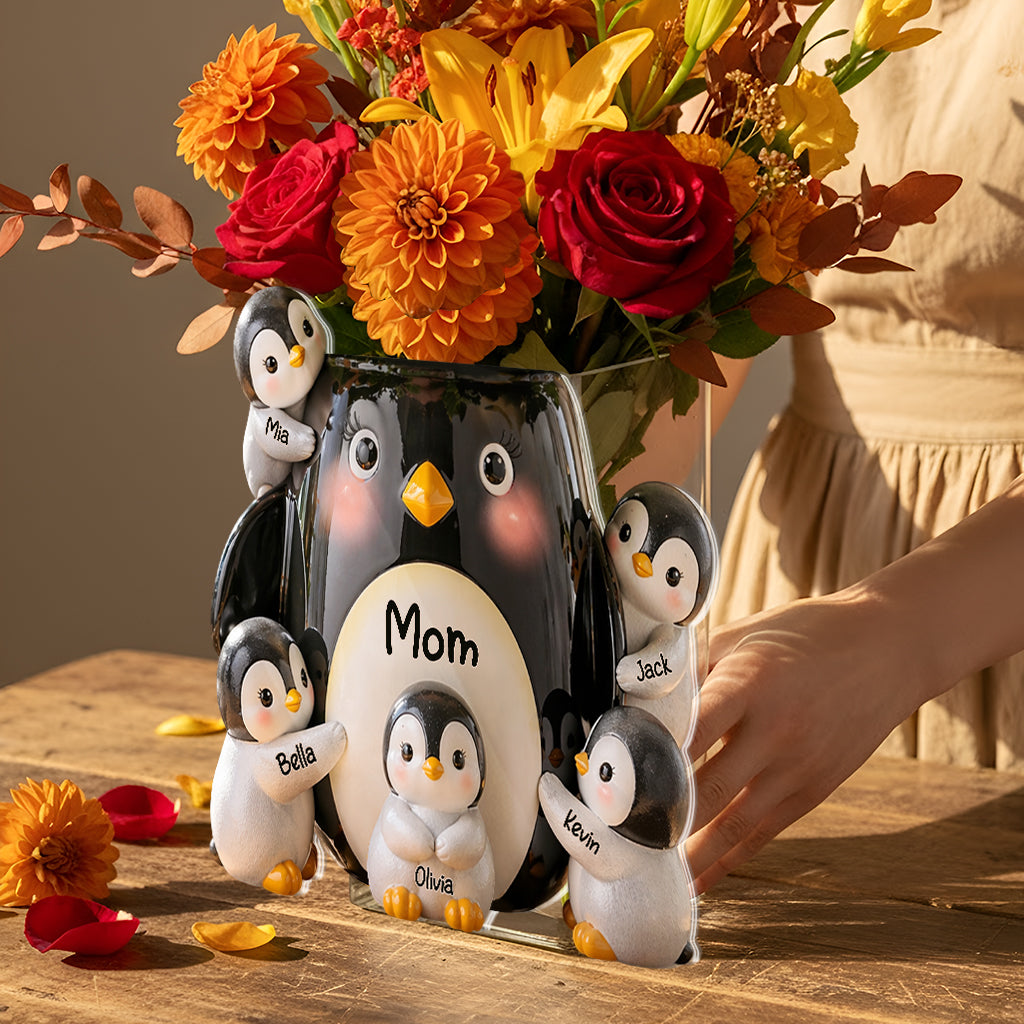 Mother Gift Idea, Penguin Lover - Personalized Penguin Lover Acrylic Pot