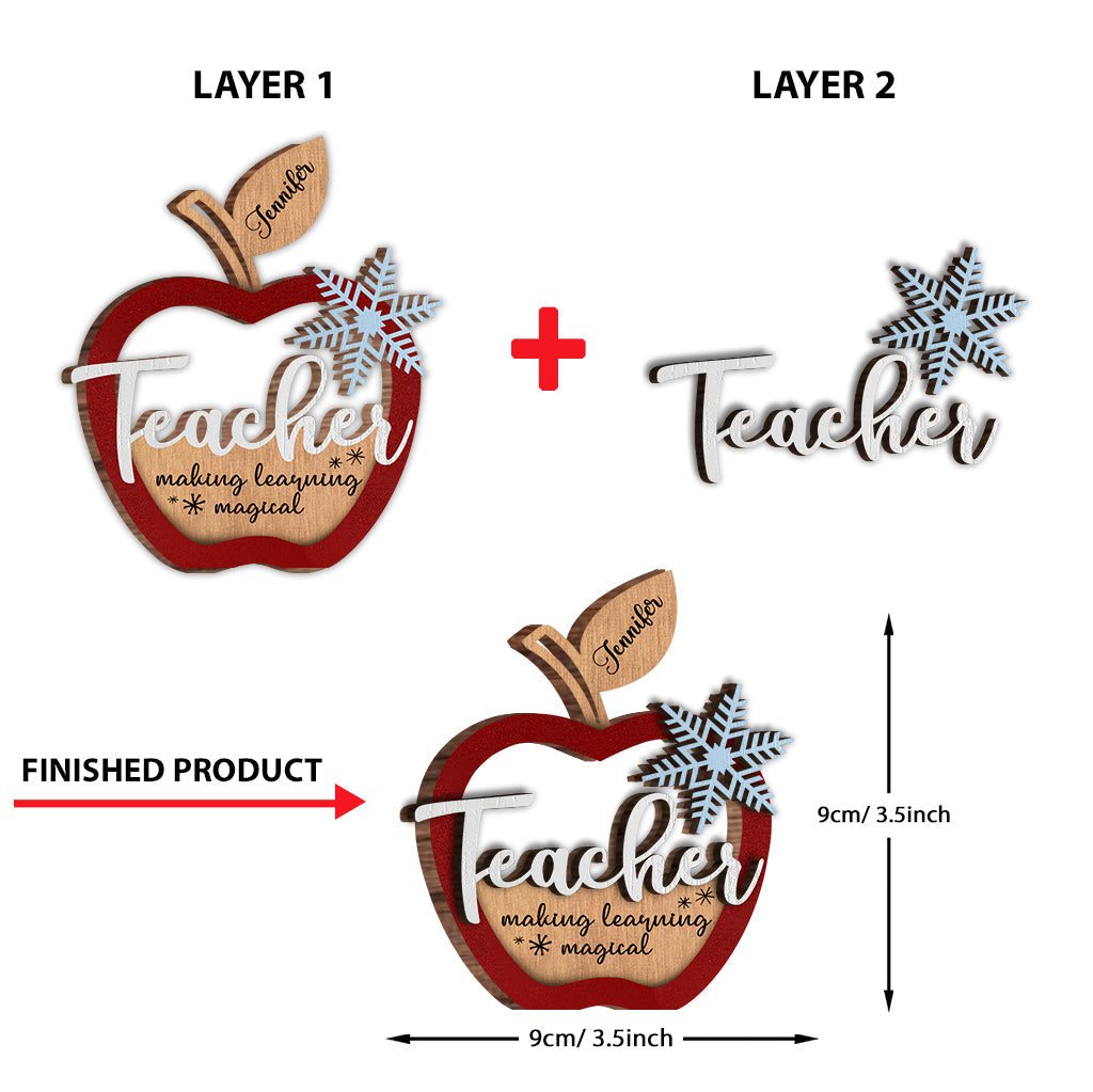 Teacher Christmas - Personalized Teacher 2 Layered Wooden Ornament