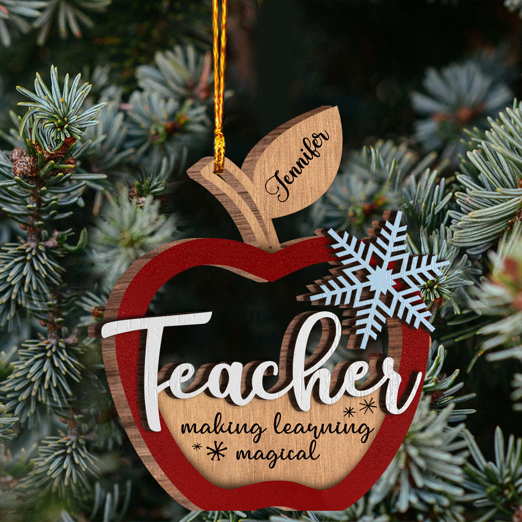 Teacher Christmas - Personalized Teacher 2 Layered Wooden Ornament