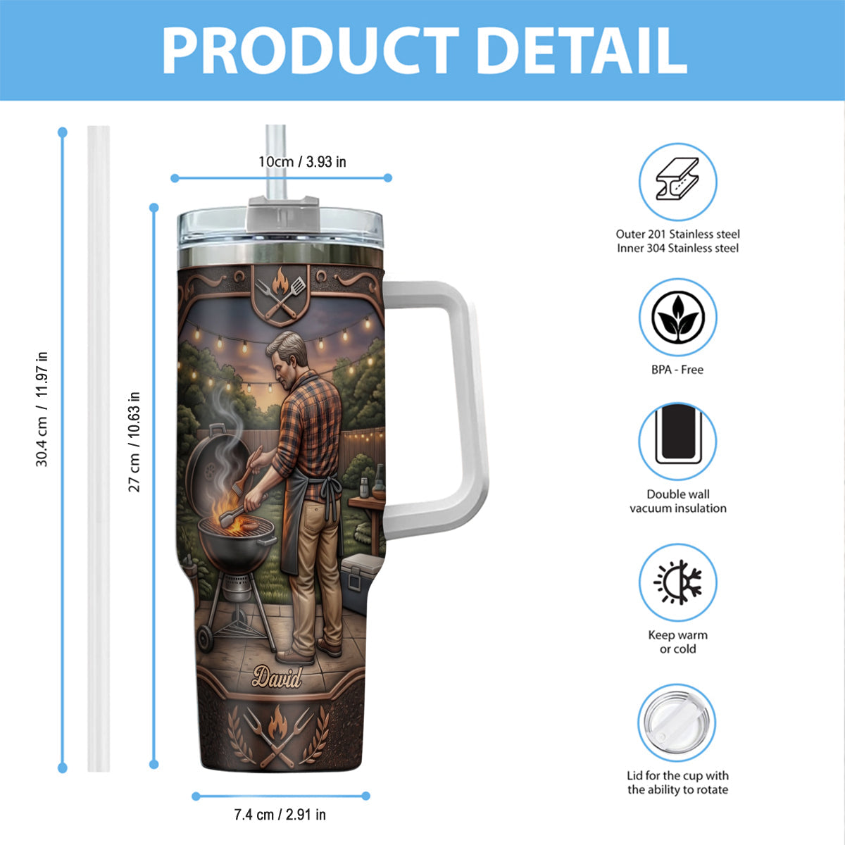 The Grillfather - Personalized Father Tumbler With Handle