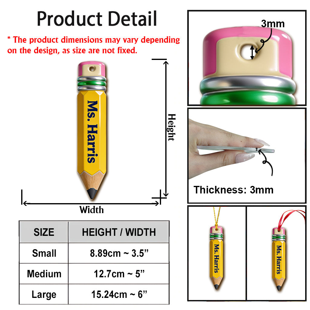 Pencil-Shaped Teacher Gift - Personalized Teacher Ornament