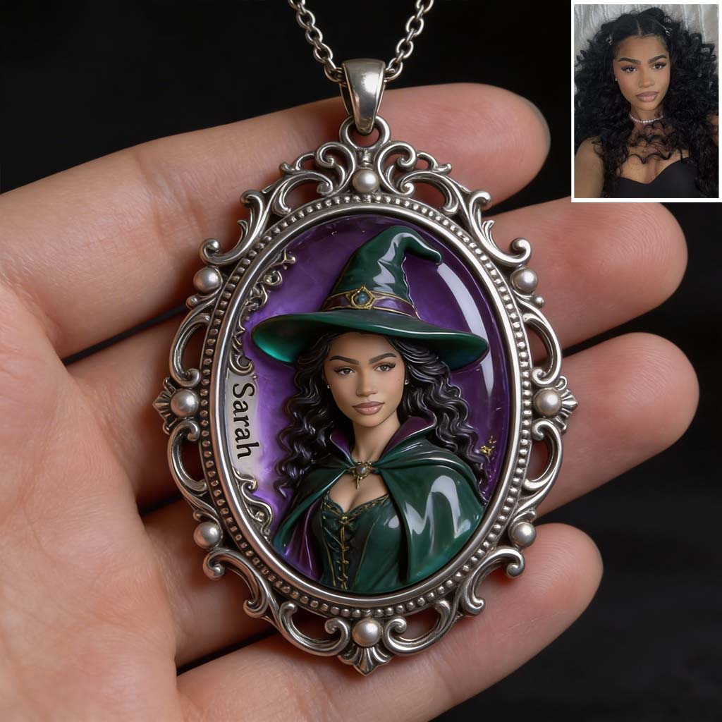Magic Witch - Personalized Witch Shaped Metal Pendant Necklace