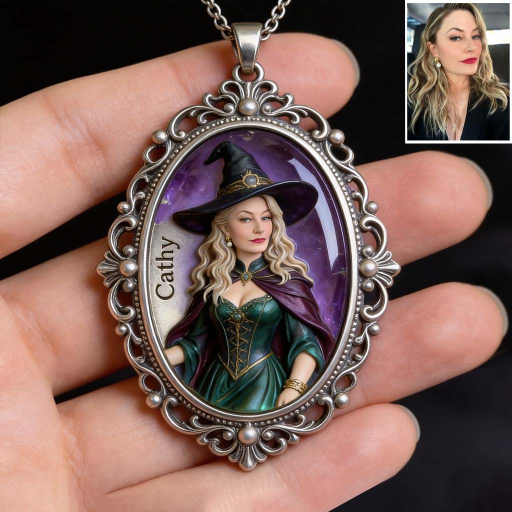 Magic Witch - Personalized Witch Shaped Metal Pendant Necklace