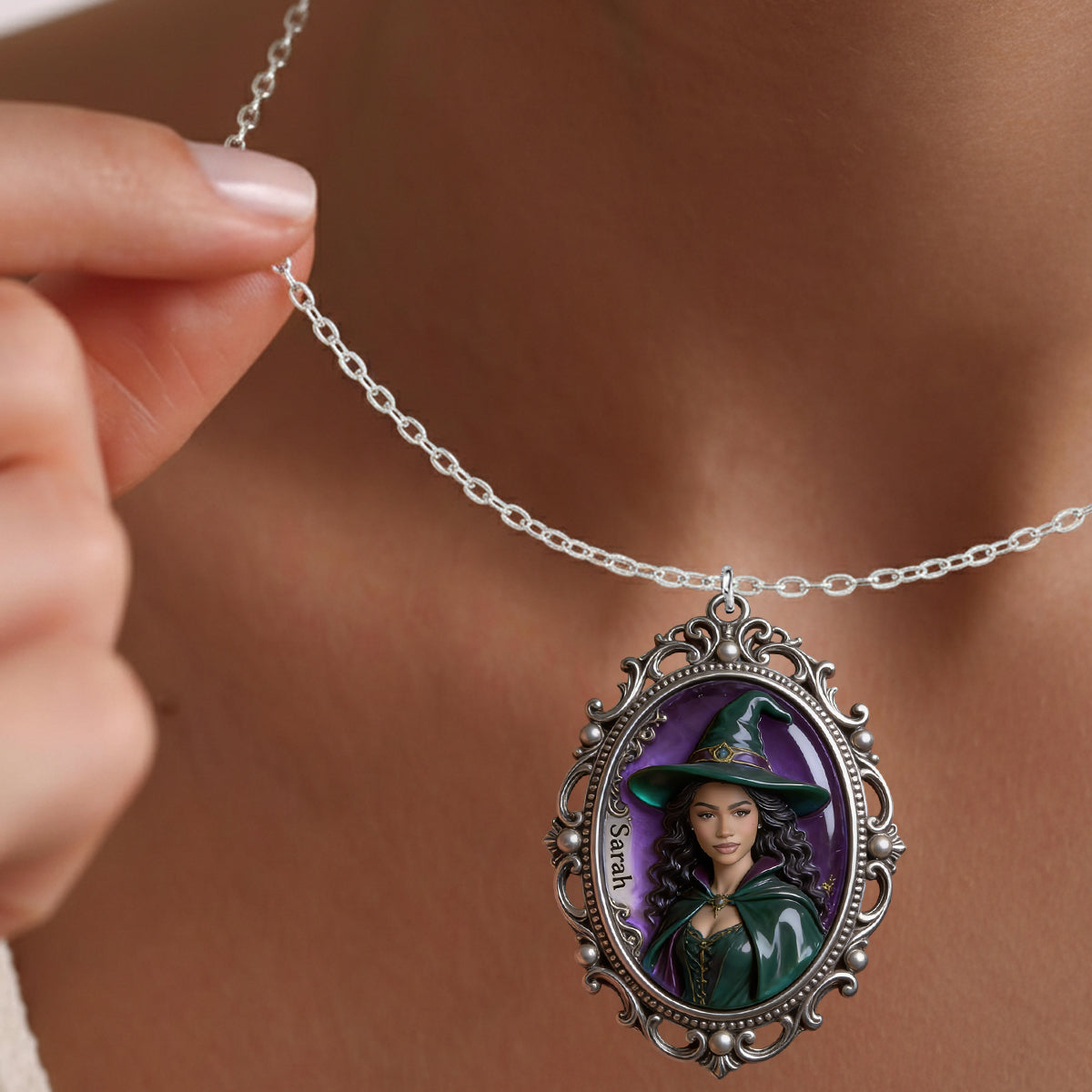 Magic Witch - Personalized Witch Shaped Metal Pendant Necklace