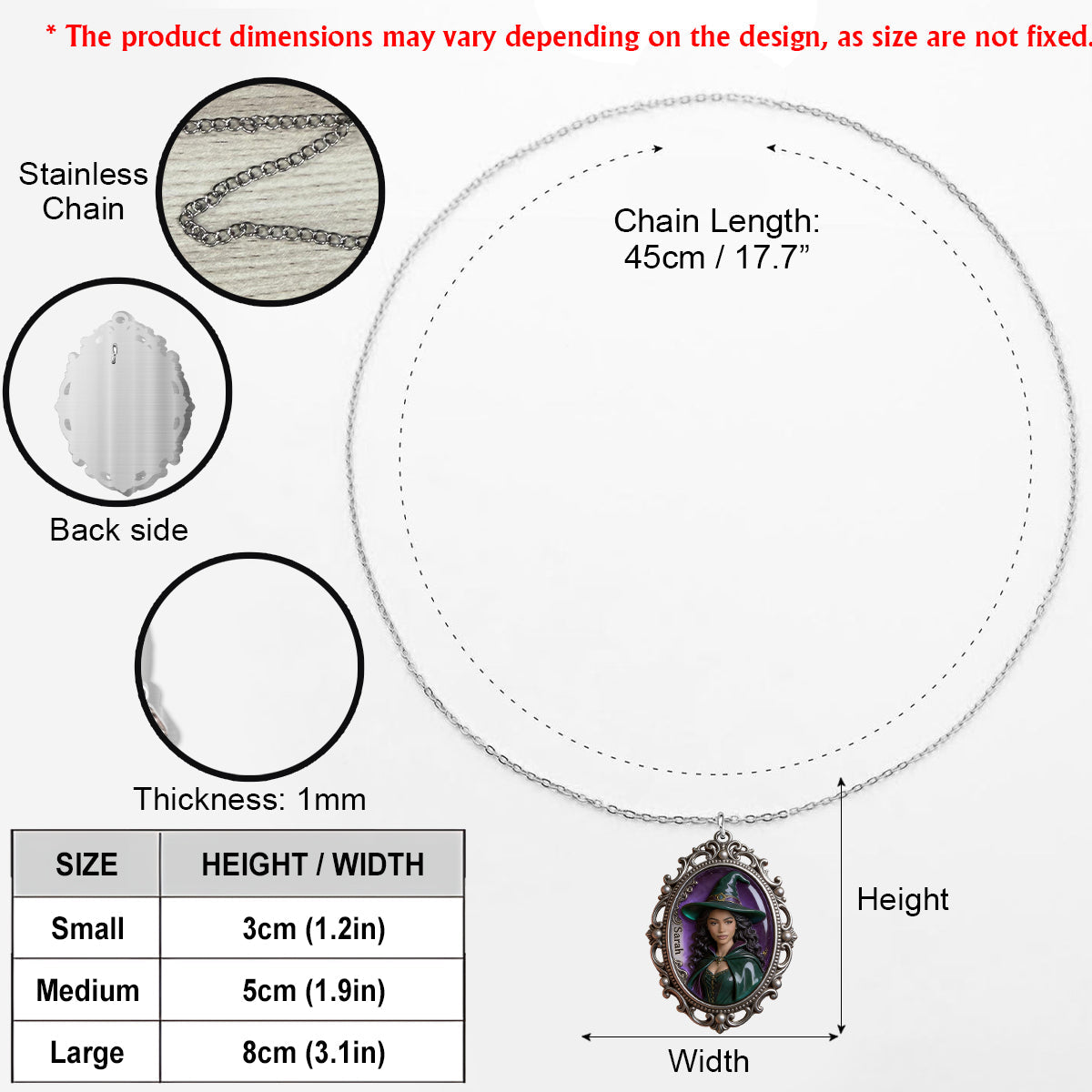 Magic Witch - Personalized Witch Shaped Metal Pendant Necklace