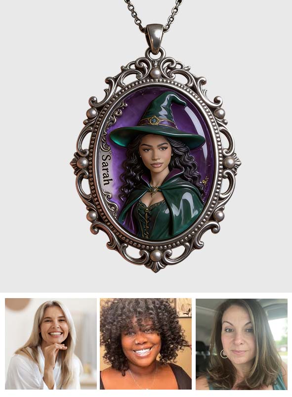 Magic Witch - Personalized Witch Shaped Metal Pendant Necklace