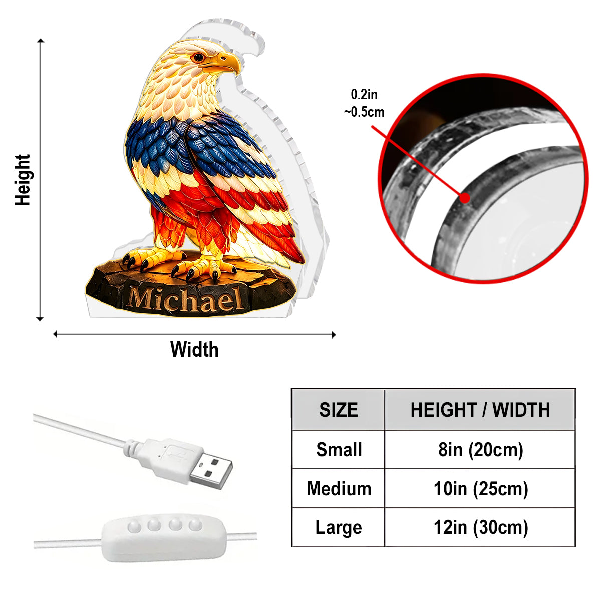 USA 250th Anniversary - Personalized Patriot Acrylic LED Night Light