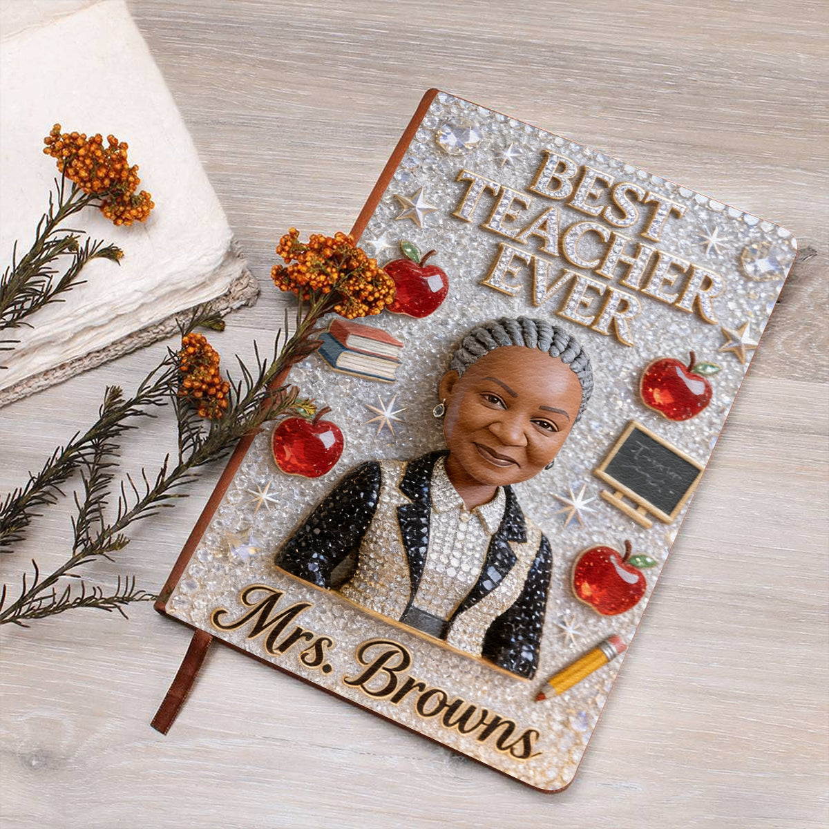 Teacher Notebook Custom From Photo - Personalized Teacher Leather Journal