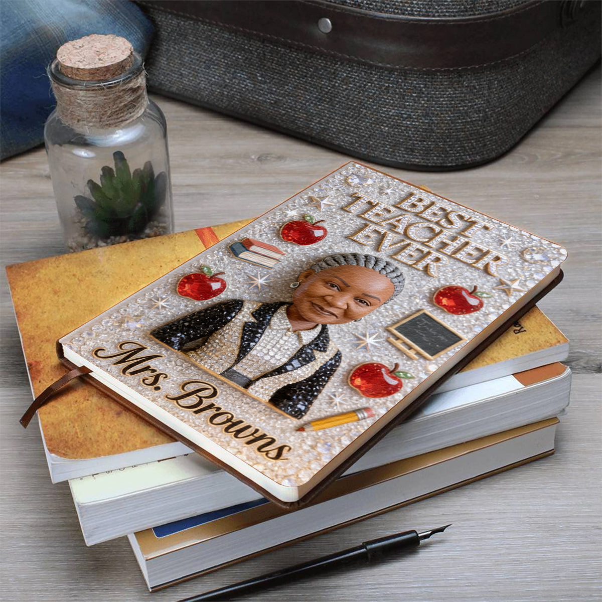 Teacher Notebook Custom From Photo - Personalized Teacher Leather Journal