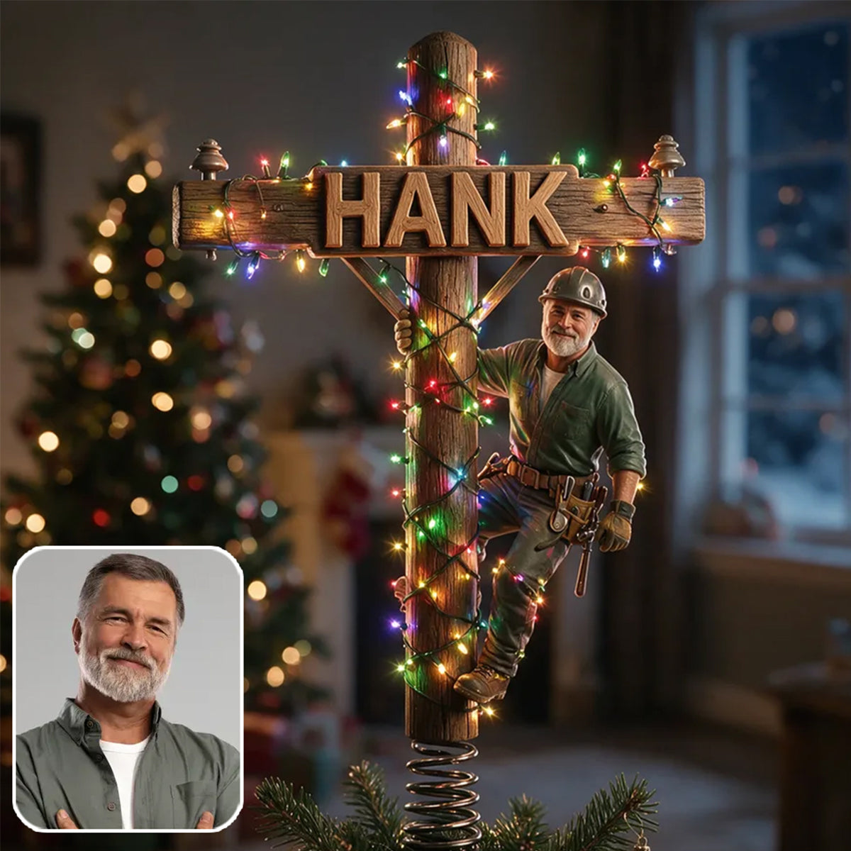 Light Up The Christmas - Personalized Lineman LED Light Tree Topper