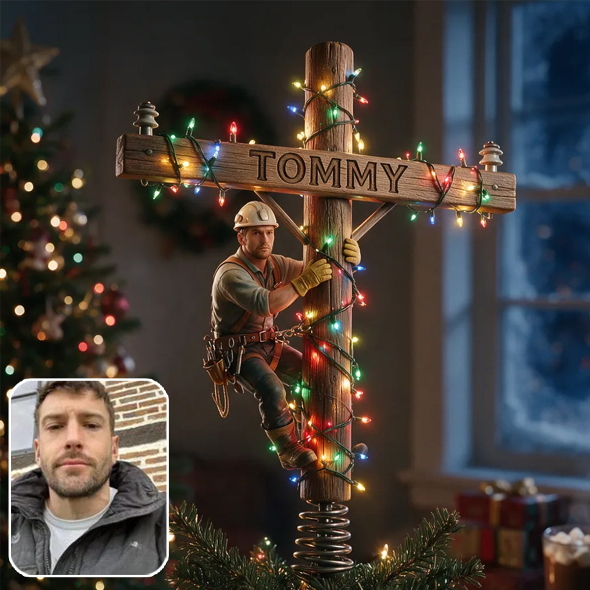 Light Up The Christmas - Personalized Lineman LED Light Tree Topper