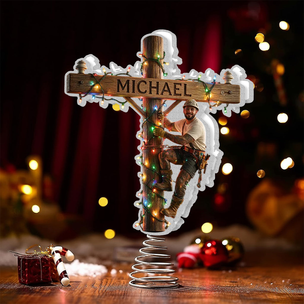 Light Up The Christmas - Personalized Lineman LED Light Tree Topper