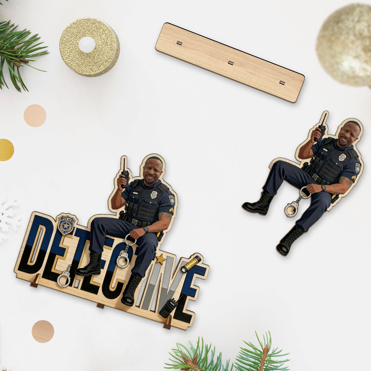 Police Table Name Plate - Personalized Police Officer 2 Layered Big Freestanding