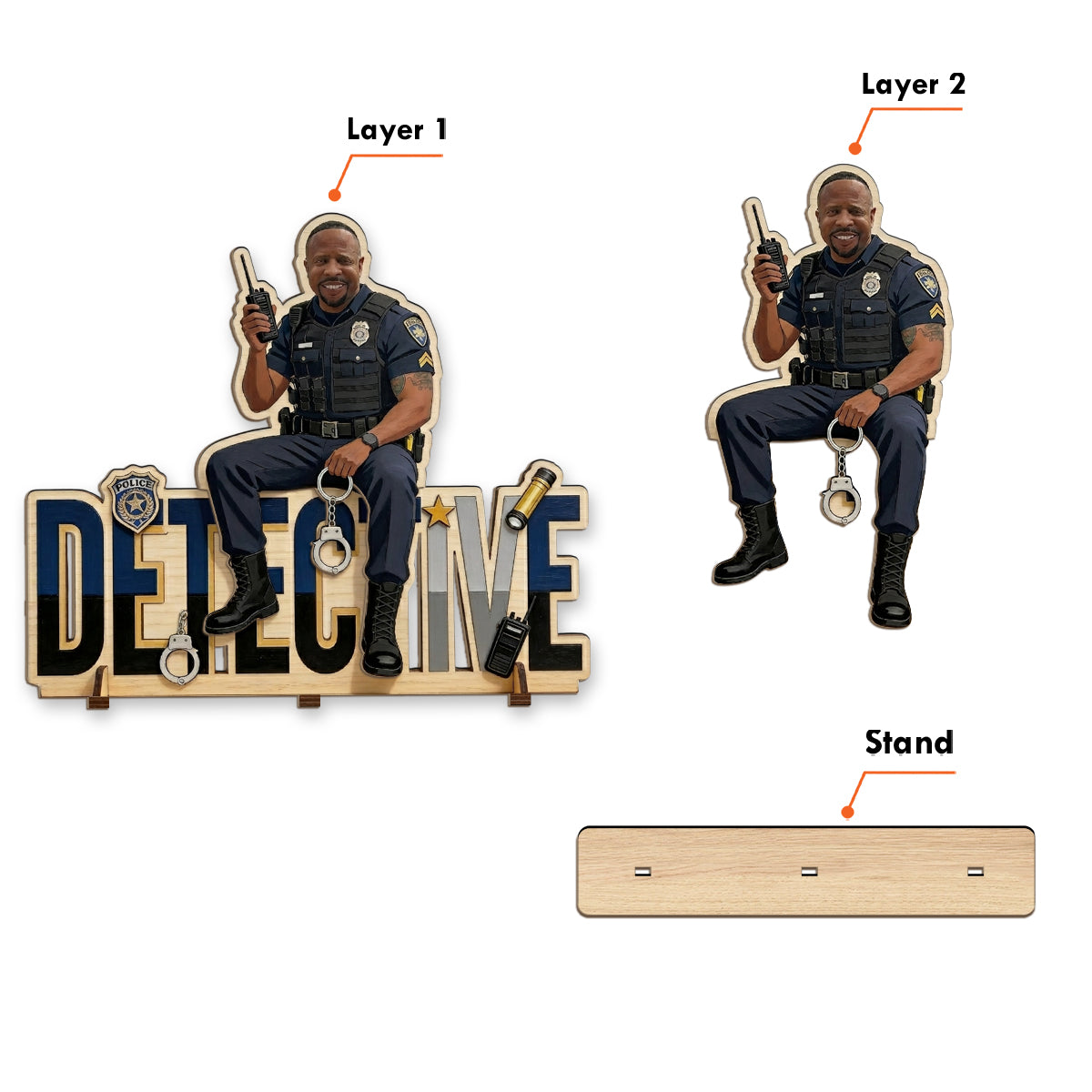 Police Table Name Plate - Personalized Police Officer 2 Layered Big Freestanding