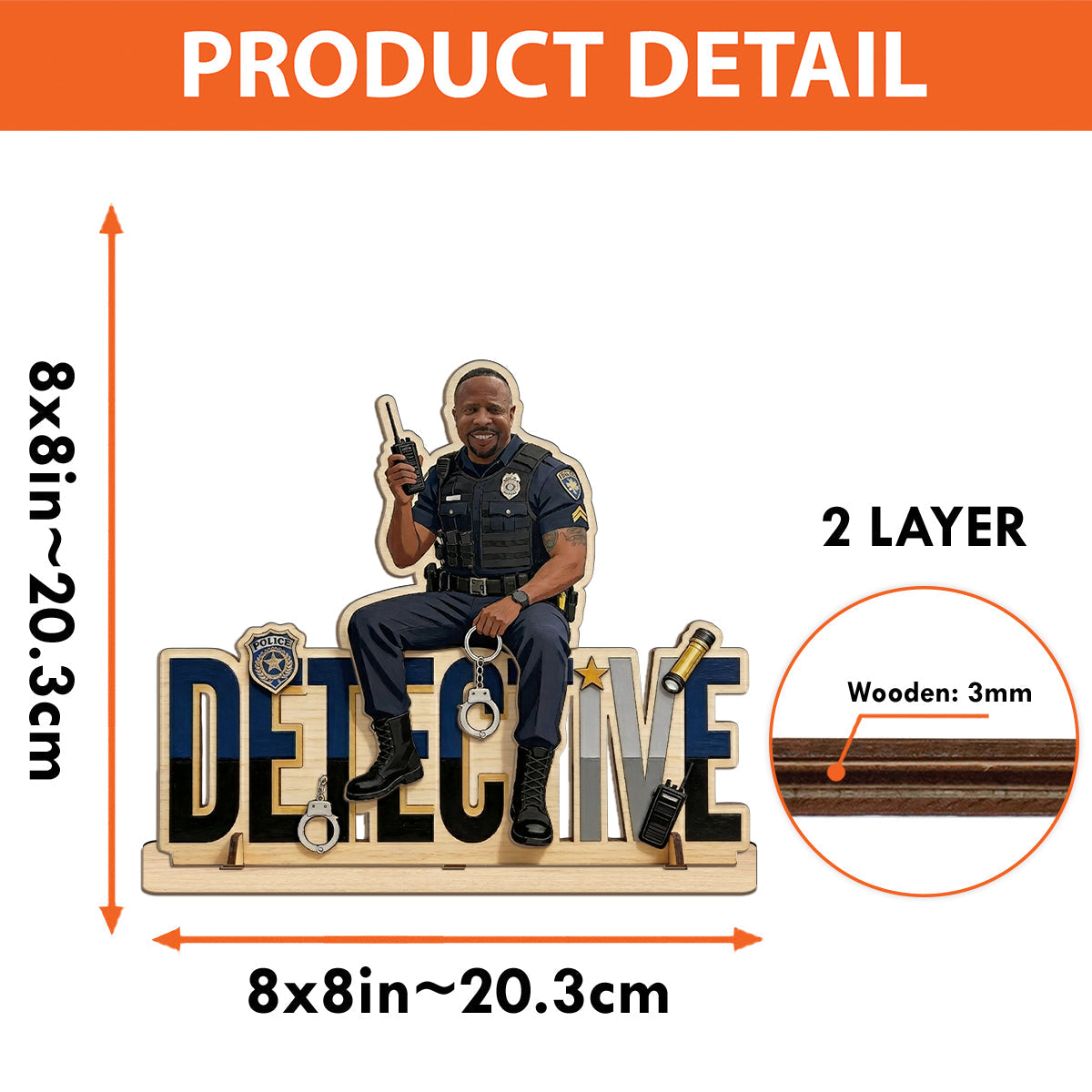 Police Table Name Plate - Personalized Police Officer 2 Layered Big Freestanding