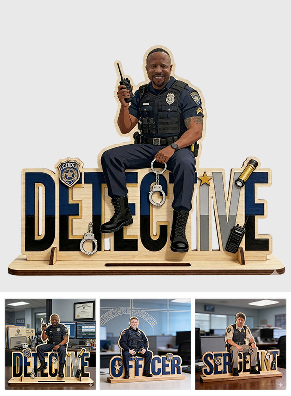 Police Table Name Plate - Personalized Police Officer 2 Layered Big Freestanding