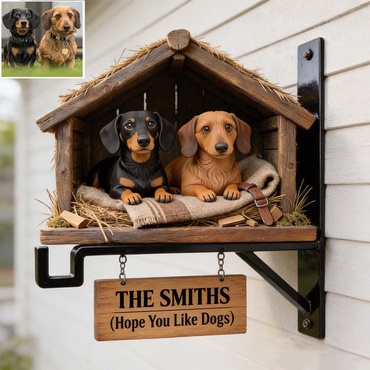 The Pet's House, Human Just Live Here - Personalized Dog Wooden Wall Mount Sign