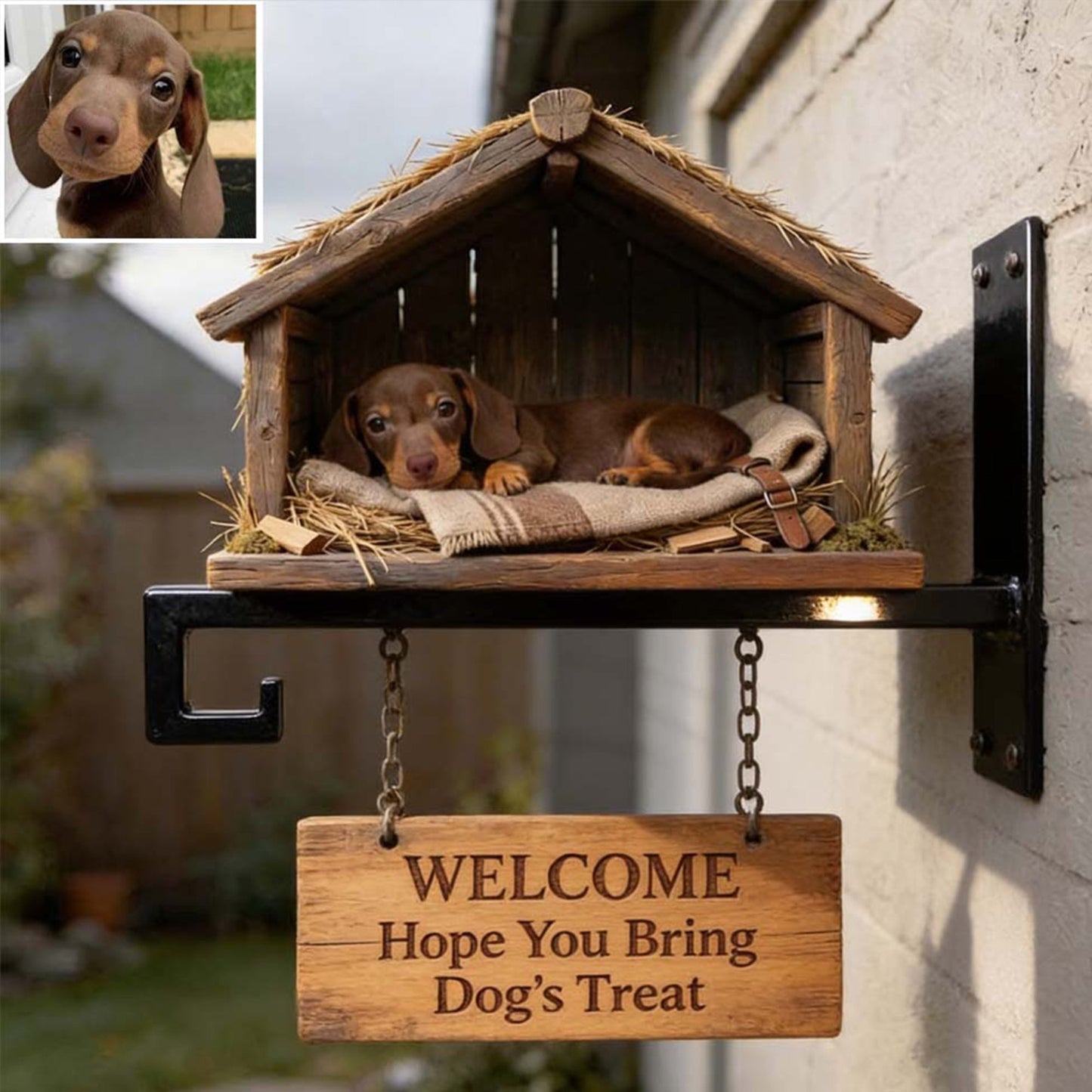 The Pet's House, Human Just Live Here - Personalized Dog Wooden Wall Mount Sign