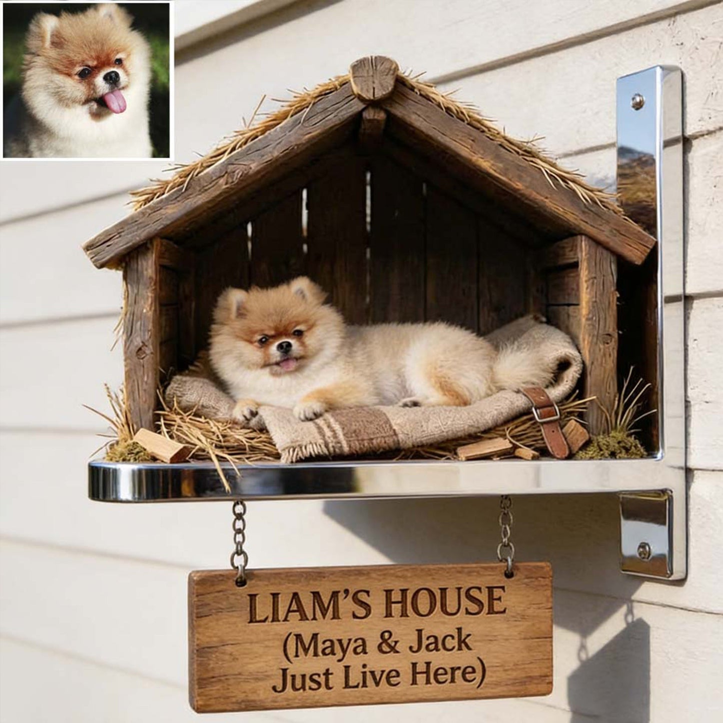 The Pet's House, Human Just Live Here - Personalized Dog Wooden Wall Mount Sign