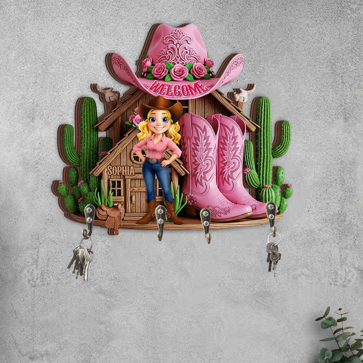 Welcome To The Cowgirl House - Personalized Cowgirl Custom Shaped Key Rack