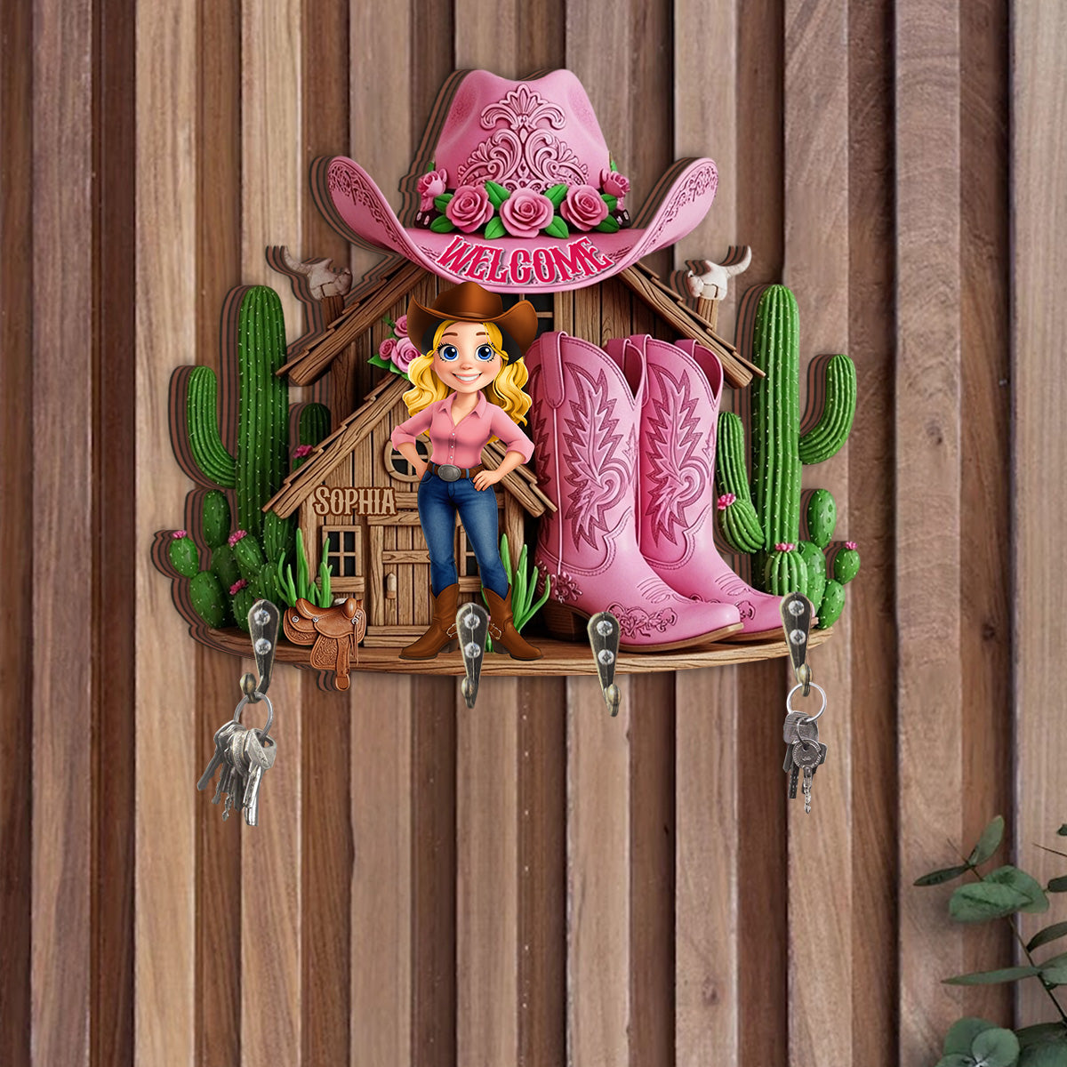 Welcome To The Cowgirl House - Personalized Cowgirl Custom Shaped Key Rack