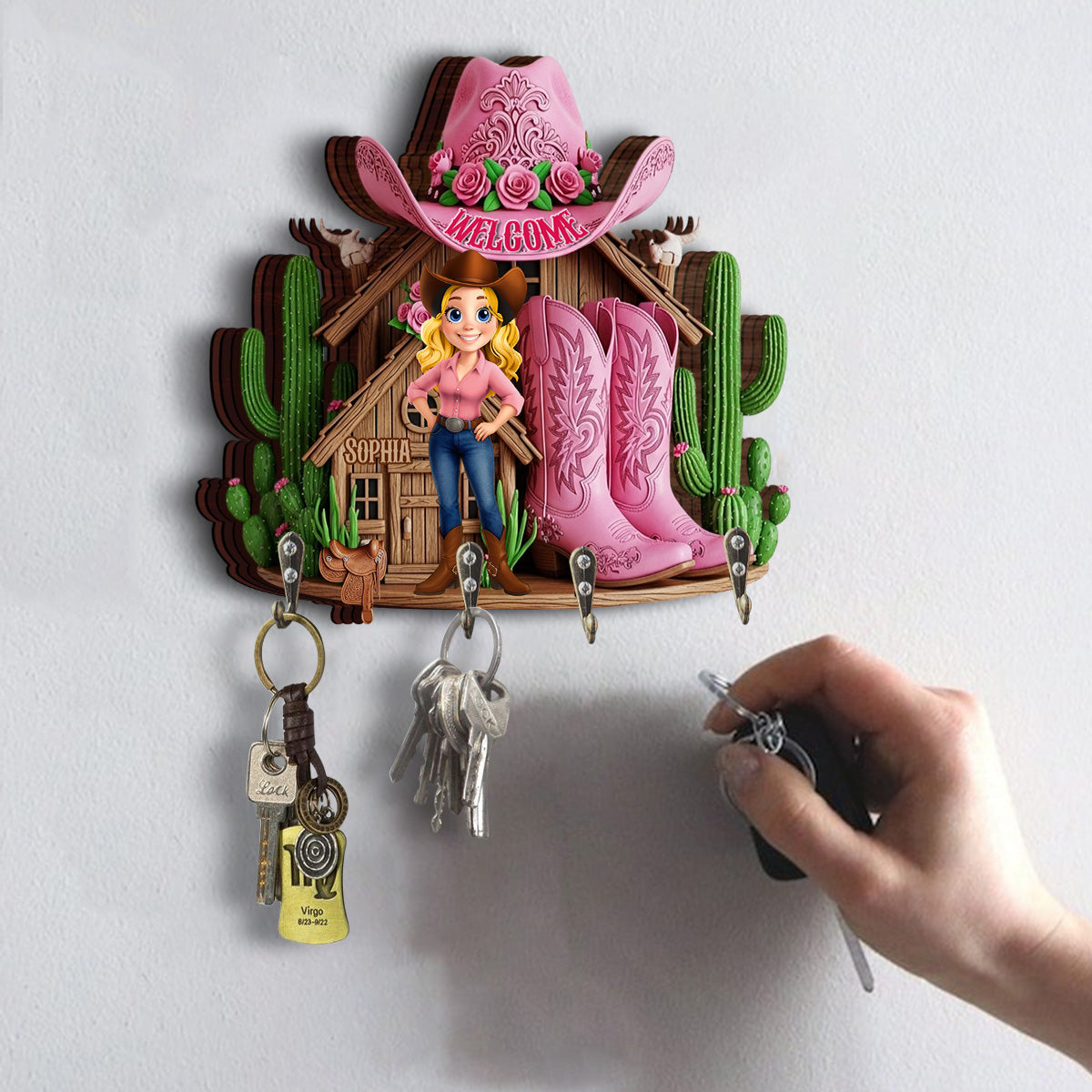 Welcome To The Cowgirl House - Personalized Cowgirl Custom Shaped Key Rack