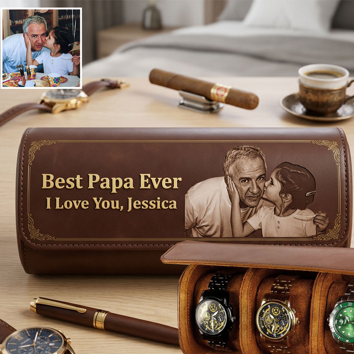 We Love You - Personalized Father Leather Watch Case