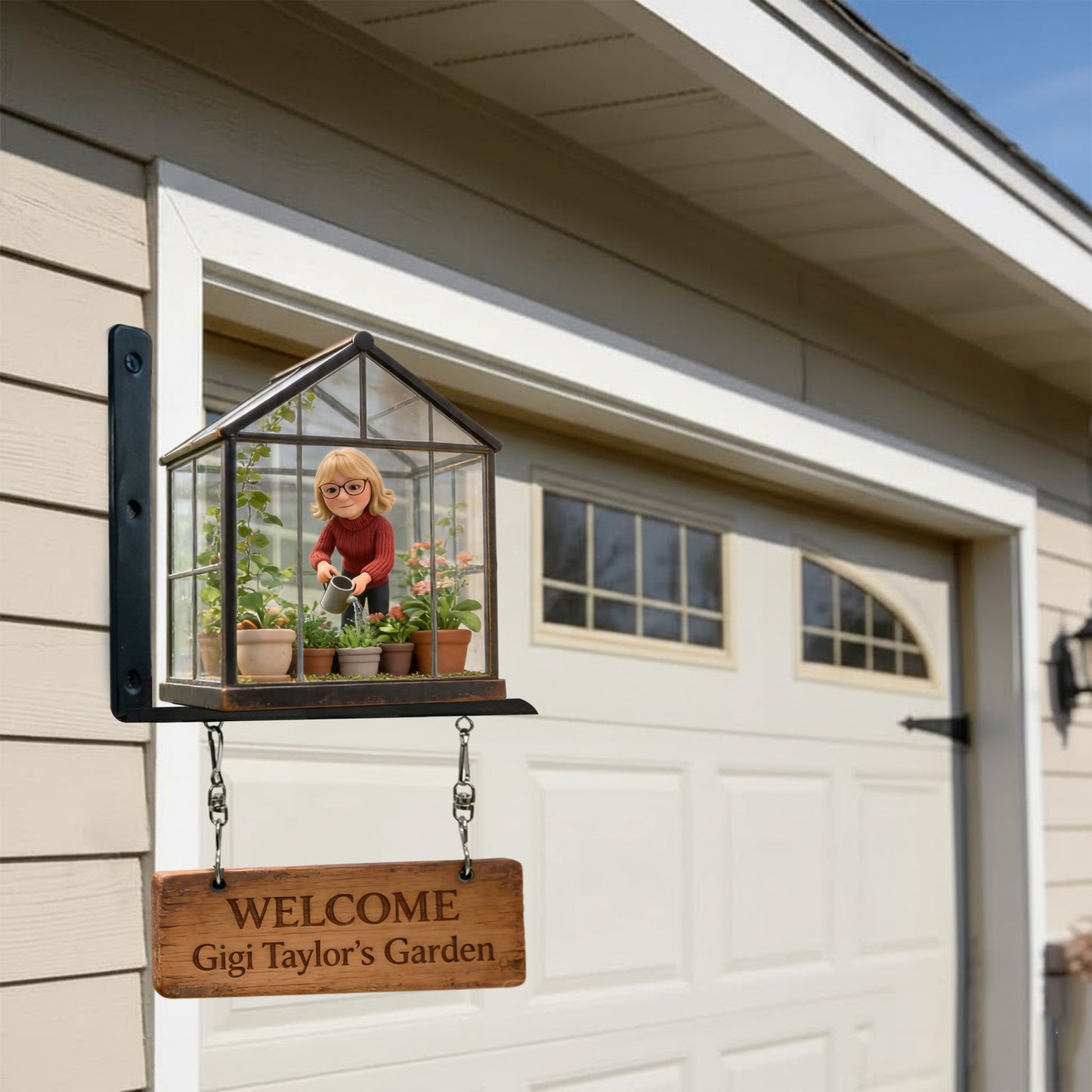 Miniature Green Glass House - Personalized Gardening Wooden Wall Mount Sign