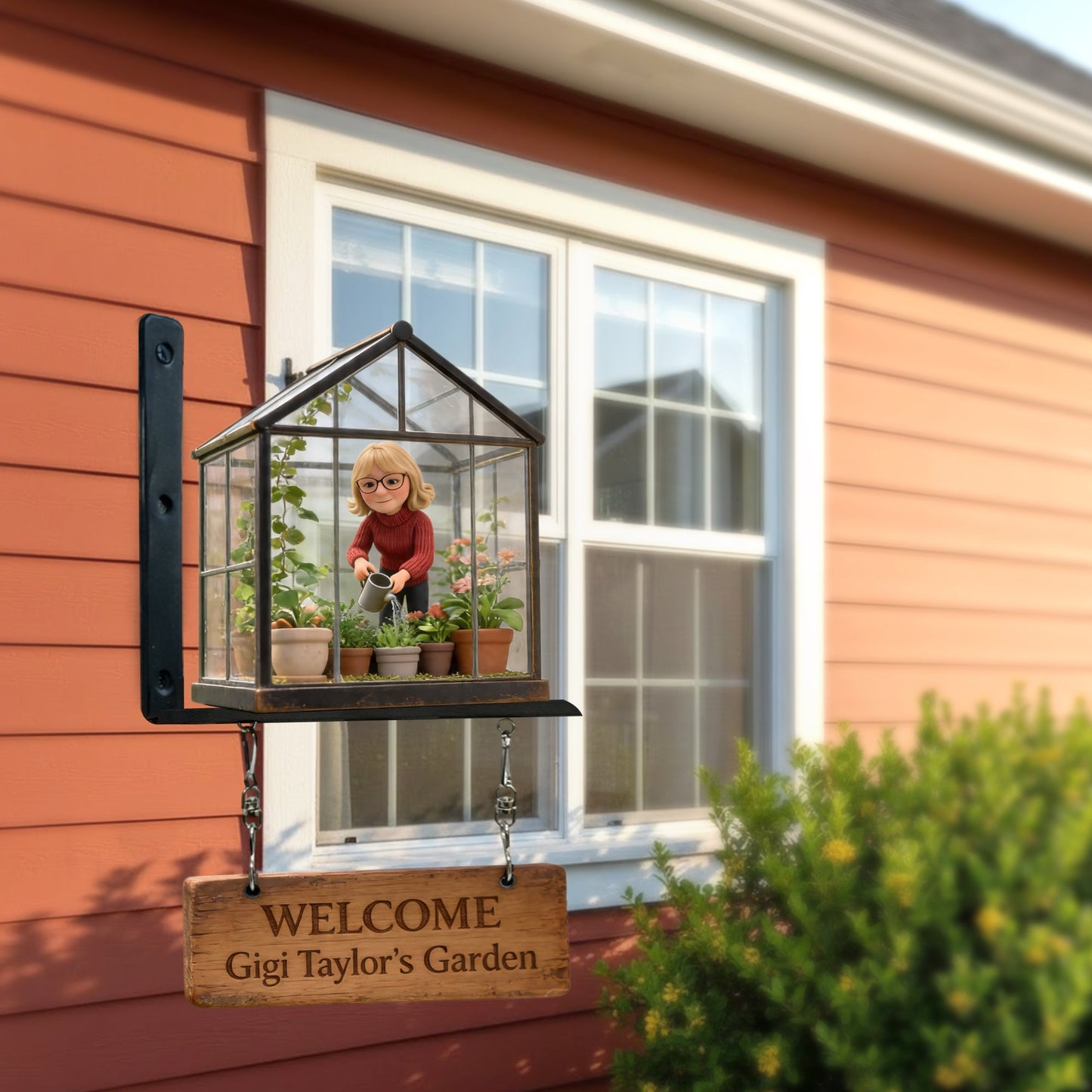 Miniature Green Glass House - Personalized Gardening Wooden Wall Mount Sign