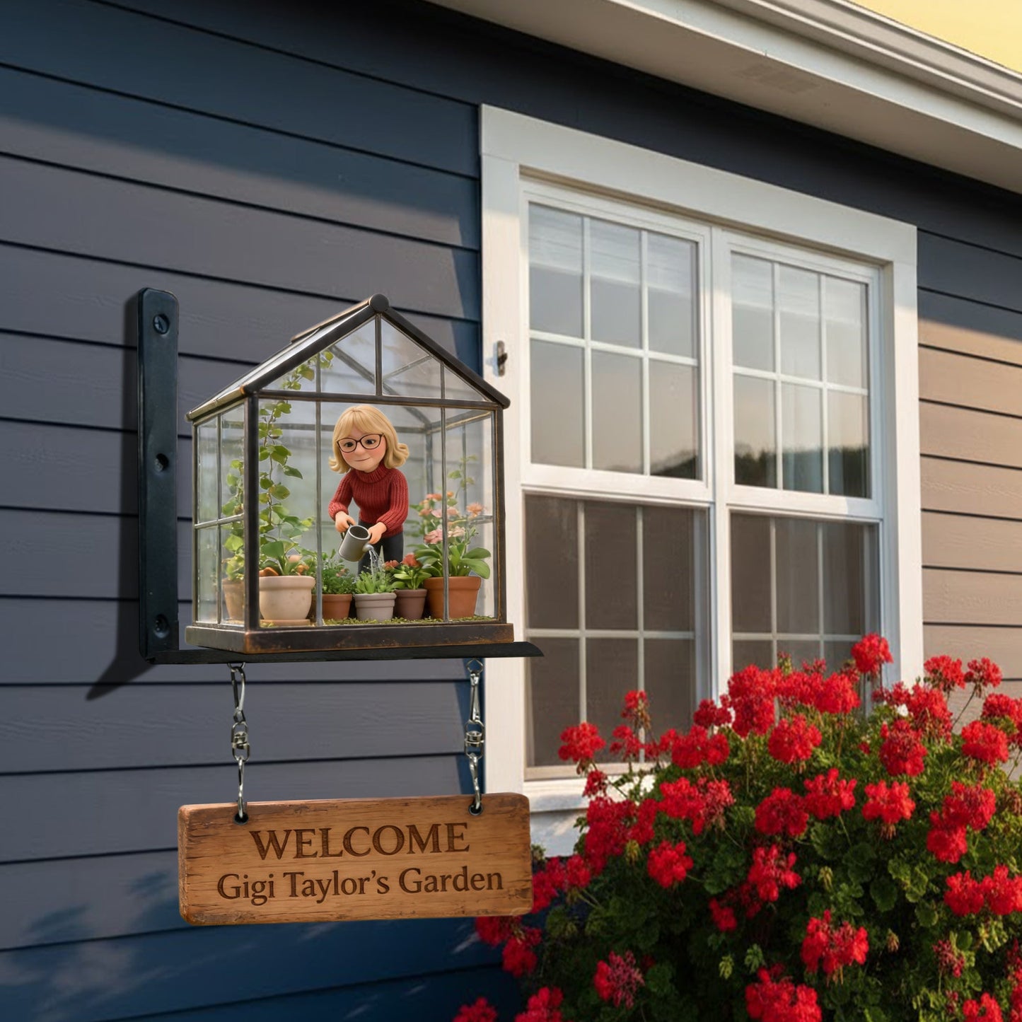 Miniature Green Glass House - Personalized Gardening Wooden Wall Mount Sign